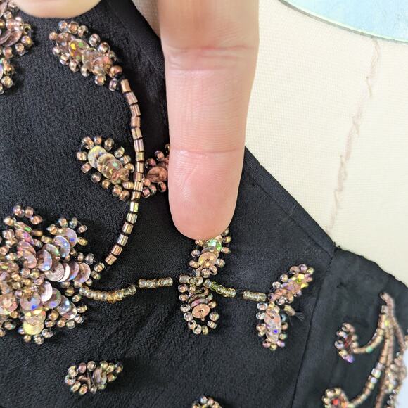 Vintage Sean Collection Midi Maxi Dress L Black Copper Fairy Y2K Prom Asymmetric - Picture 10 of 13